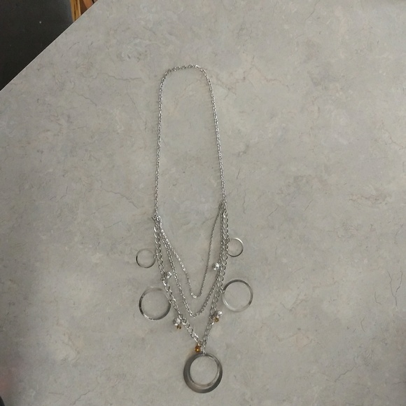 3/$15 Siver Color Neclace with Amber Colored Beads - Picture 2 of 4